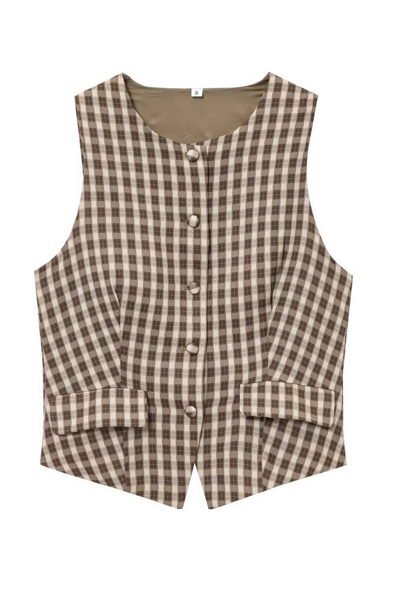 CWOV0724_SPRING FASHION PLAID WAISTED VEST TOP