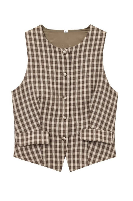 CWOV0724_SPRING FASHION PLAID WAISTED VEST TOP