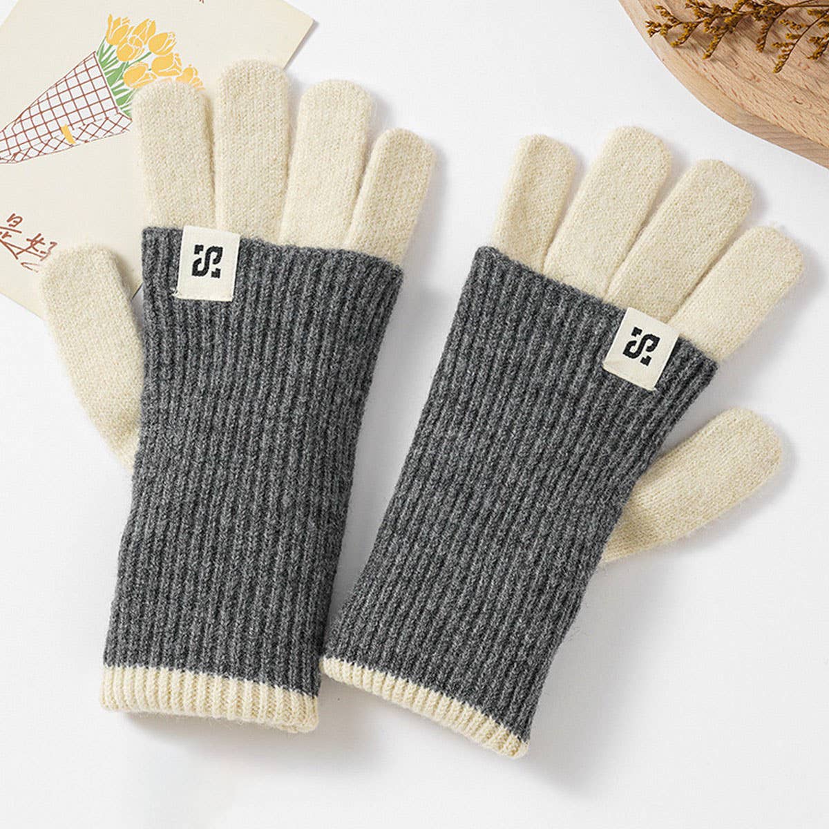 CWAG00585_WOMEN WINTER COLOR BLOCK KNIT WARM GLOVES