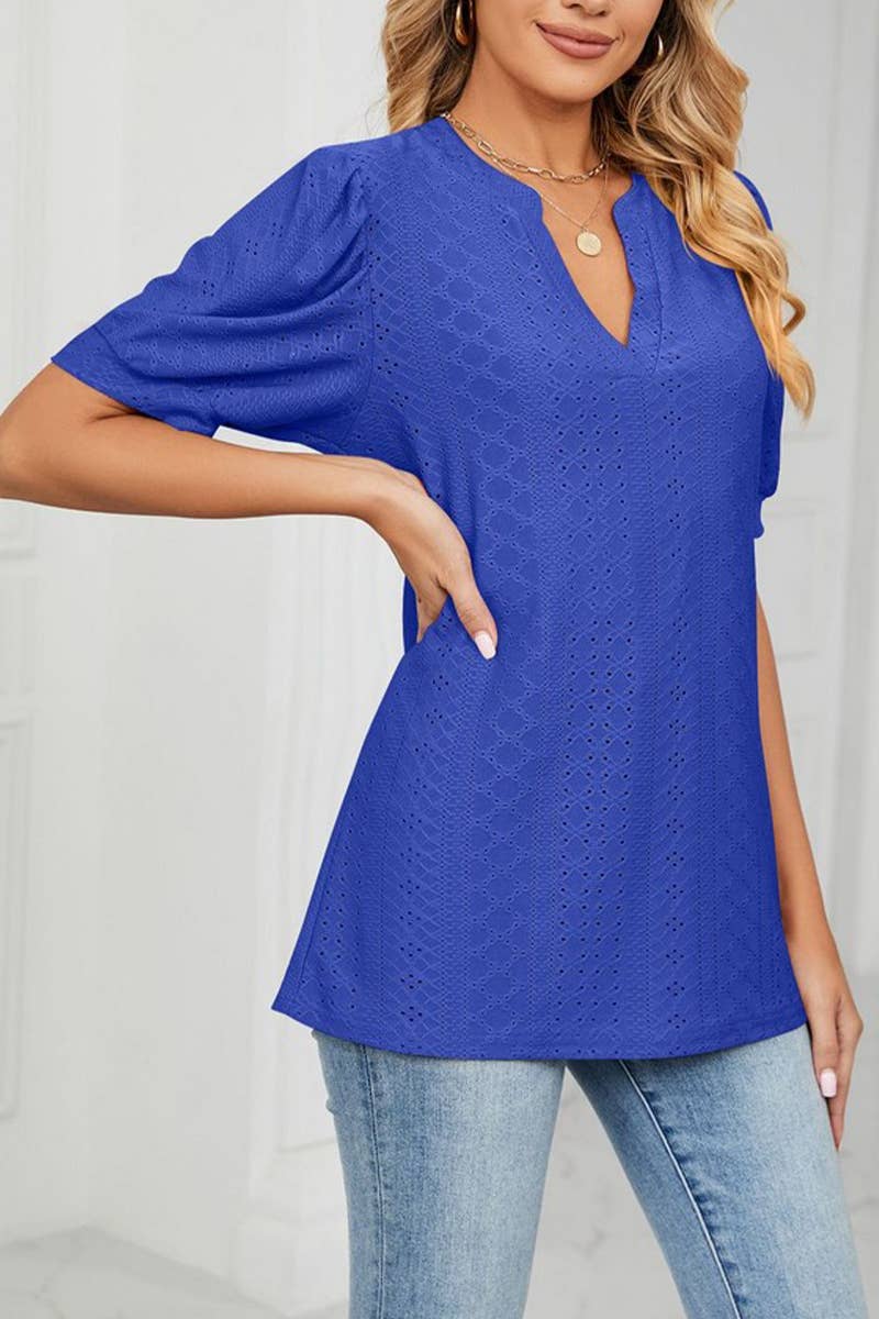 CWTTS1354_SUMMER CASUAL V-NECK SOLID COLOR LOOSE T-SHIRT