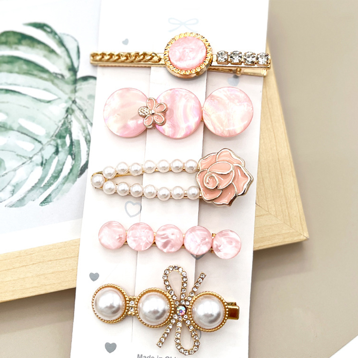 Rhinestone Pearl Hair Clip Set - Elegant Side Pin _CWAHA0159