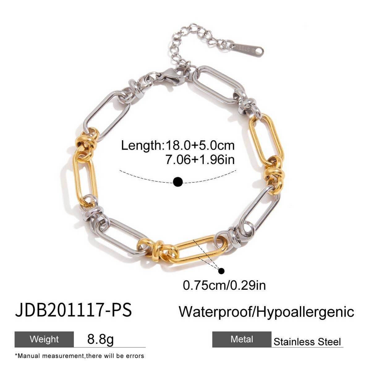 18K Gold Silver Two-Tone Cross Chain Bracelet_CWAJE4737