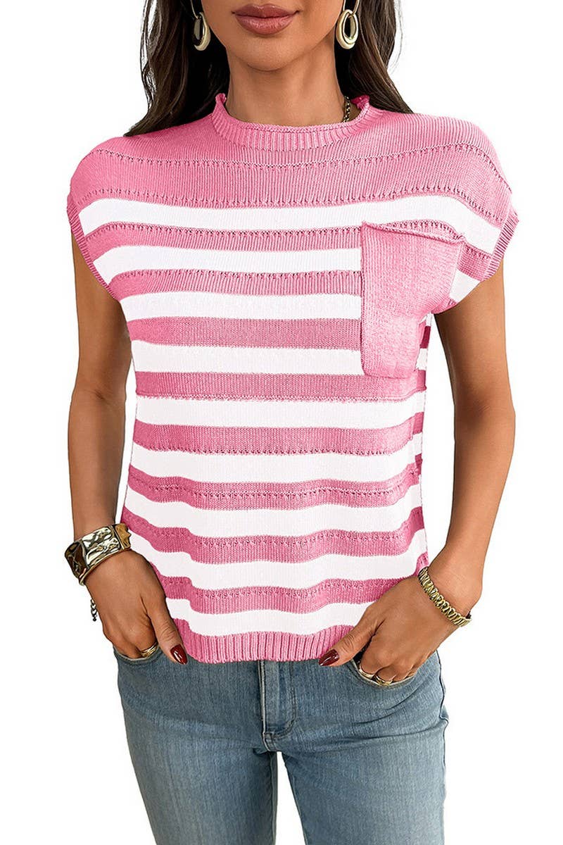 CWOSWS0142_CREW NECK CHUNKY KNIT STRIPED SWEATER