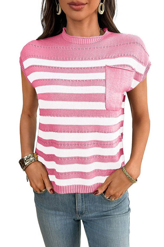 CWOSWS0142_CREW NECK CHUNKY KNIT STRIPED SWEATER