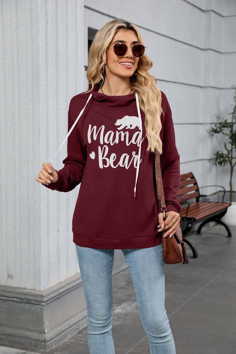 CWOHOL00662_BEAR PRINT HOODED DRAWSTRING SWEATSHIRT