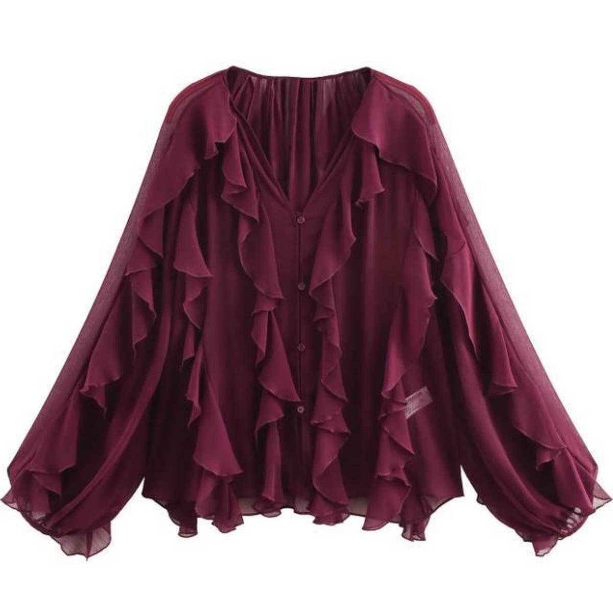 Women's Stylish Ruffled V-Neck Spring Blouse