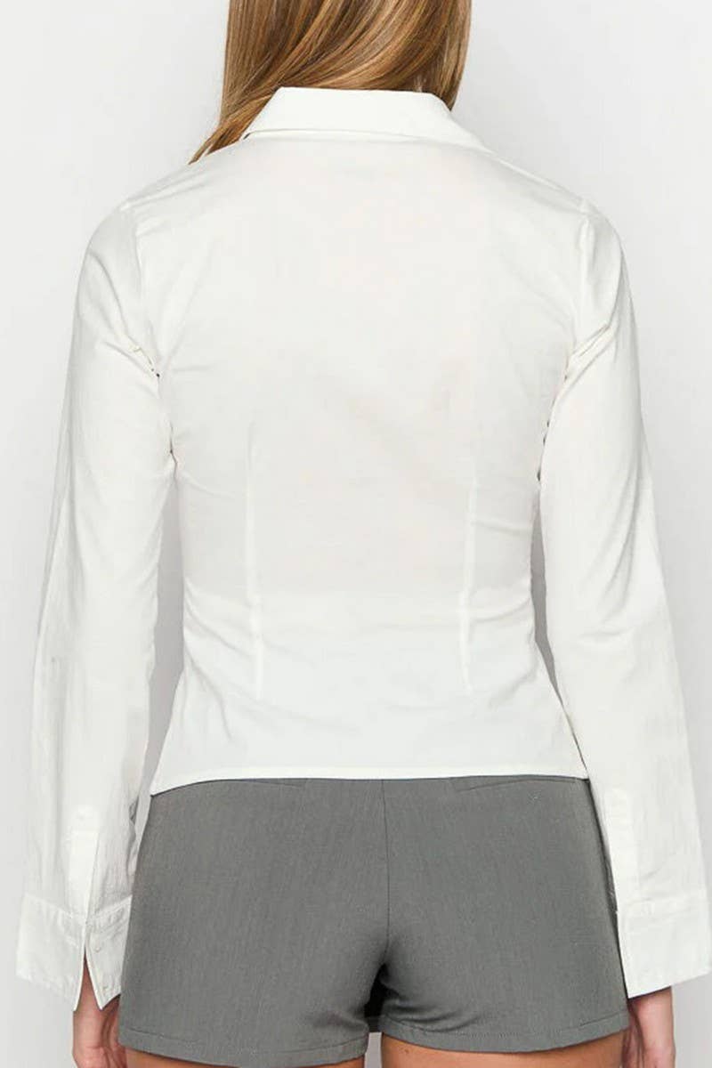 CWTBLL3603_SOLID COLOR BUTTON LONG SLEEVE SHIRT TOP