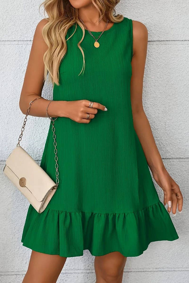 CWDSD8568_SLEEVELESS RUFFLE HEM TANK CASUAL DRESS