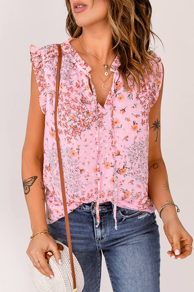 CWOV0431_SUMMER FLORAL PRINT V-NECK SLEEVELESS VEST TOP
