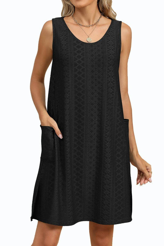 CWDSD8714_SLEEVELESS CREWNECK POCKET TANK DRESS