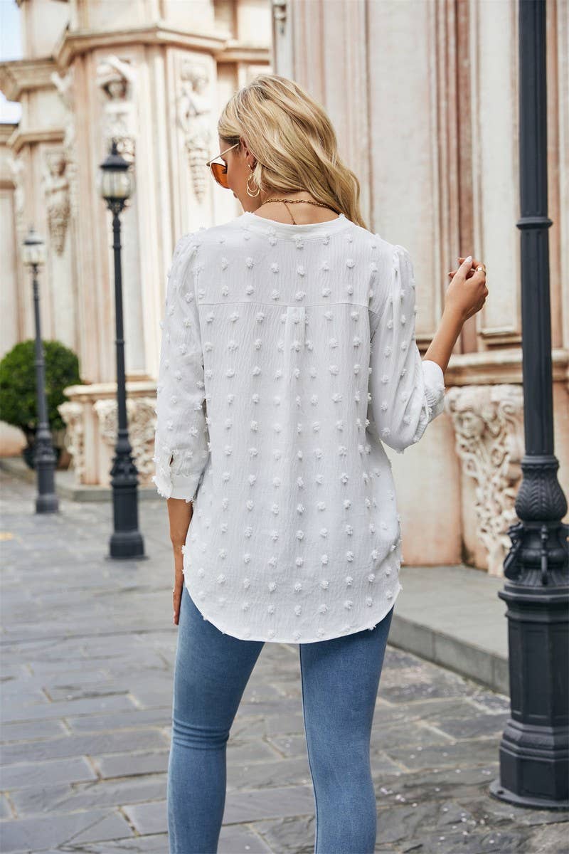 CWTBLL0802_FUR BALL CASUAL CHIFFON MID SLEEVE TOP