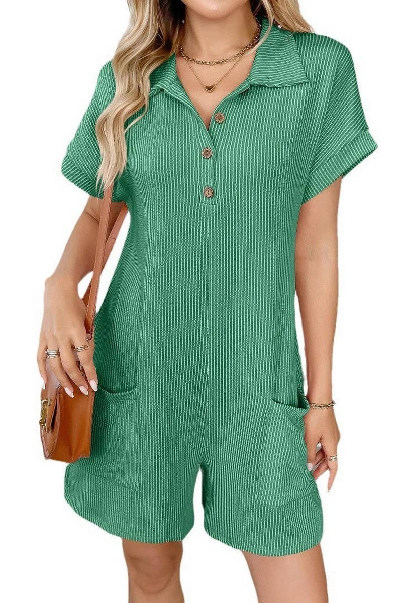 CWSJS1447_SUMMER COLLAR BUTTON LOOSE POCKET JUMPSUIT