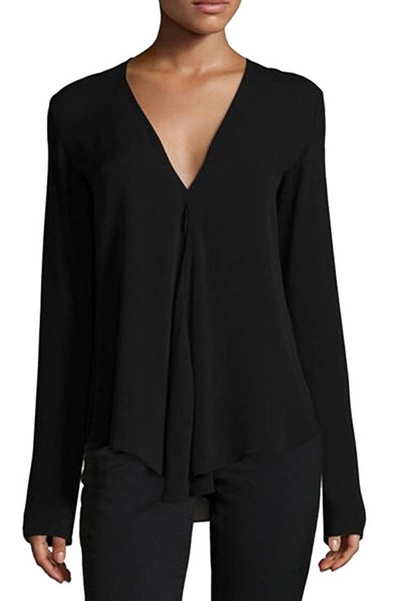 CWTBLL3869_SOFT V-NECK FLOWY PULLOVER SOLID LOUNGE BLOUSE