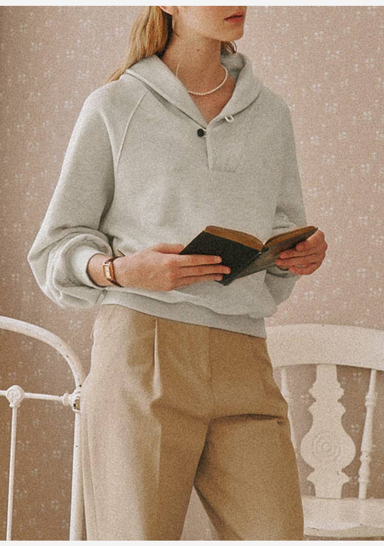 Design sense lapel pure cotton retro hoodie