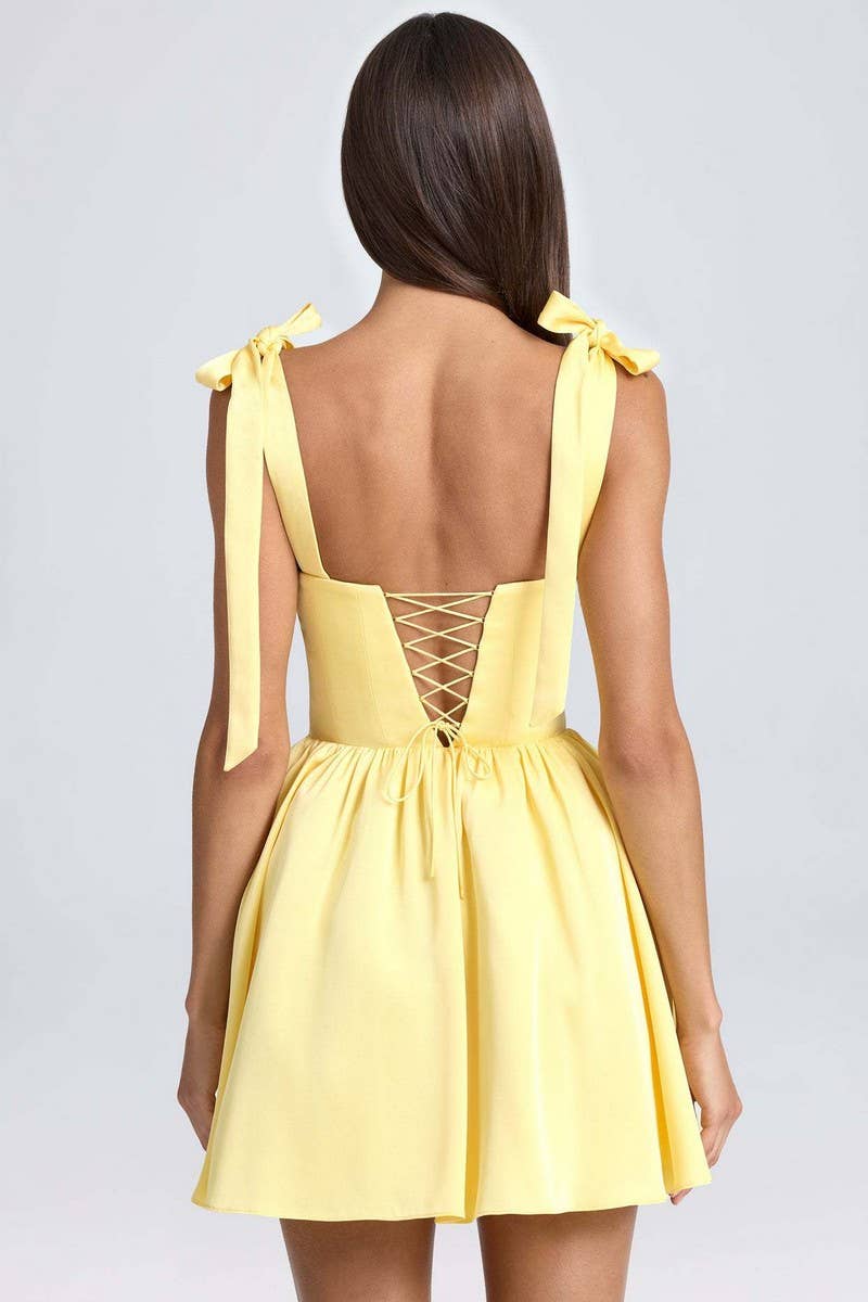 CWDSD8121_SQUARE NECK HIGH WAIST PLEATED BOW SLIP DRESS