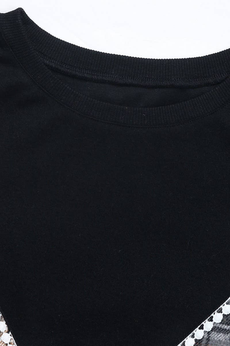 CWTBLL3714_CASUAL PLAID STITCHING ROUND NECK SWEATSHIRT