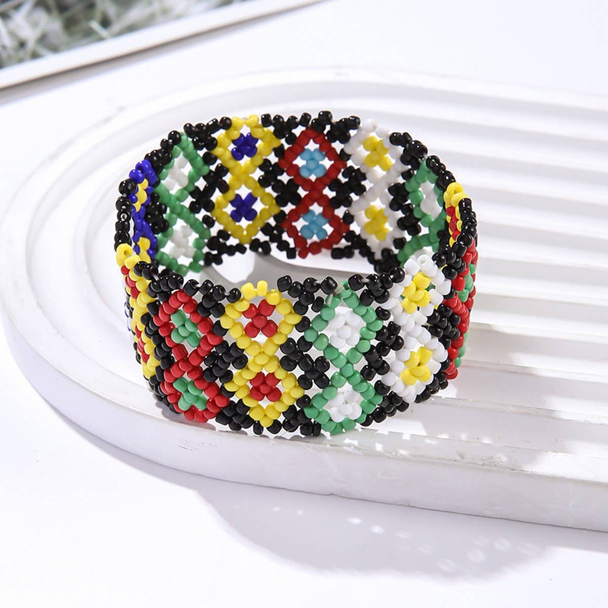 ETHNIC RICE BEAD WOVEN COLORFUL WIDE BRACELET