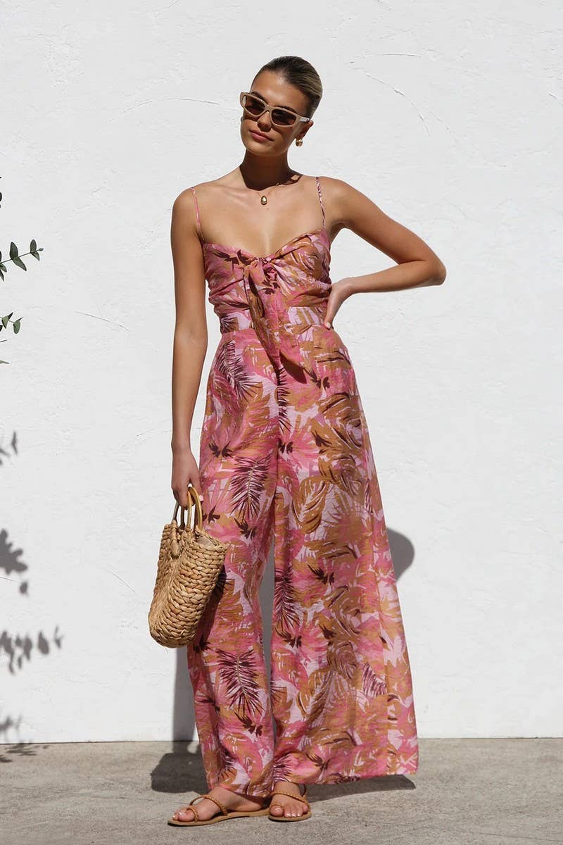 CWSJS1718_SUMMER TIE WAIST WIDE LEG SUSPENDER JUMPSUIT