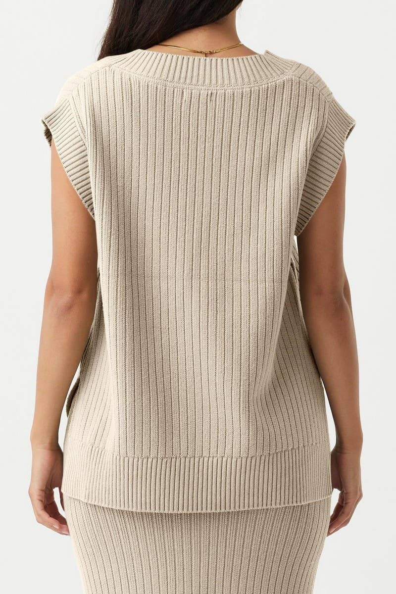 CWOSWS0121_V-NECK SLEEVELESS LOOSE PULLOVER SWEATER VEST