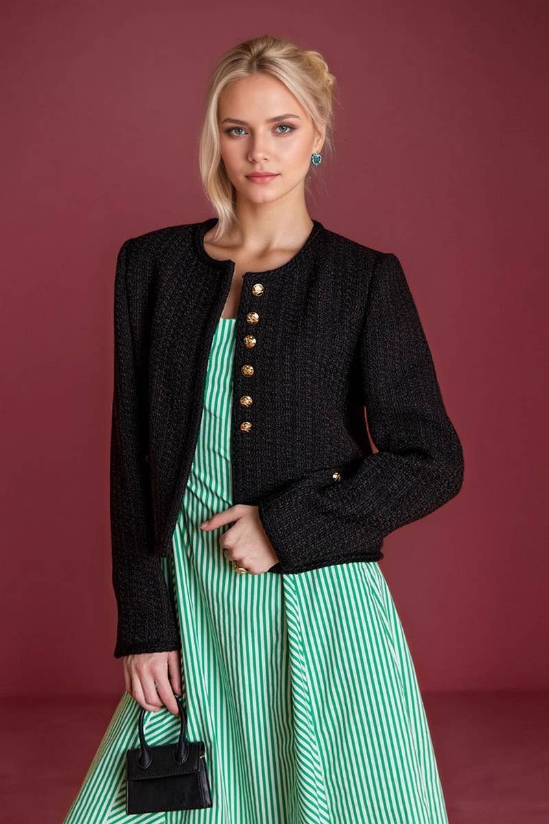 CWOCO1277_CREW NECK TWEED SHORT CARDIGAN COATS