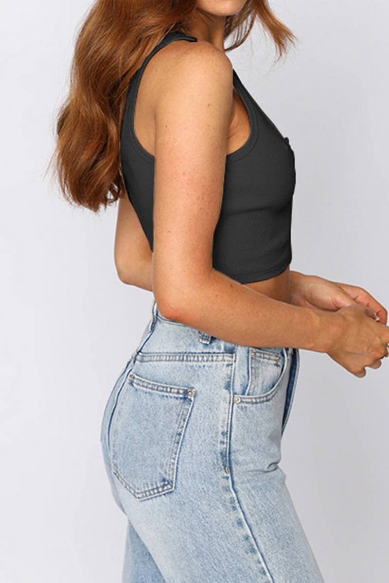 CWTTK0814_RIBBED U-NECK BUTTON CROPPED SLEEVELESS TANK TOP