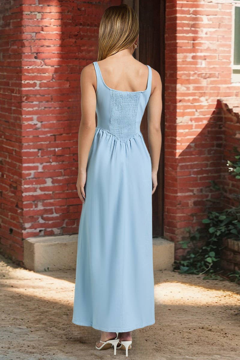 CWDMD6194_SOLID SLEEVELESS WAIST-CINCHING MAXI DRESS