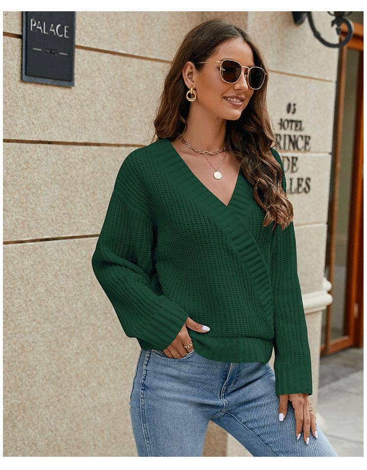CHENILLE SWEATER WITH LOOSE V-NECK DESIGN