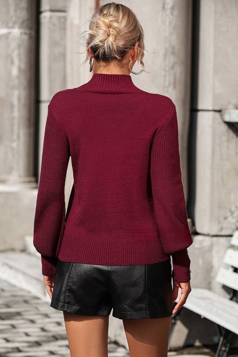 CWOSWL605_Turtle Neck Long Sleeve With Botton Sweater