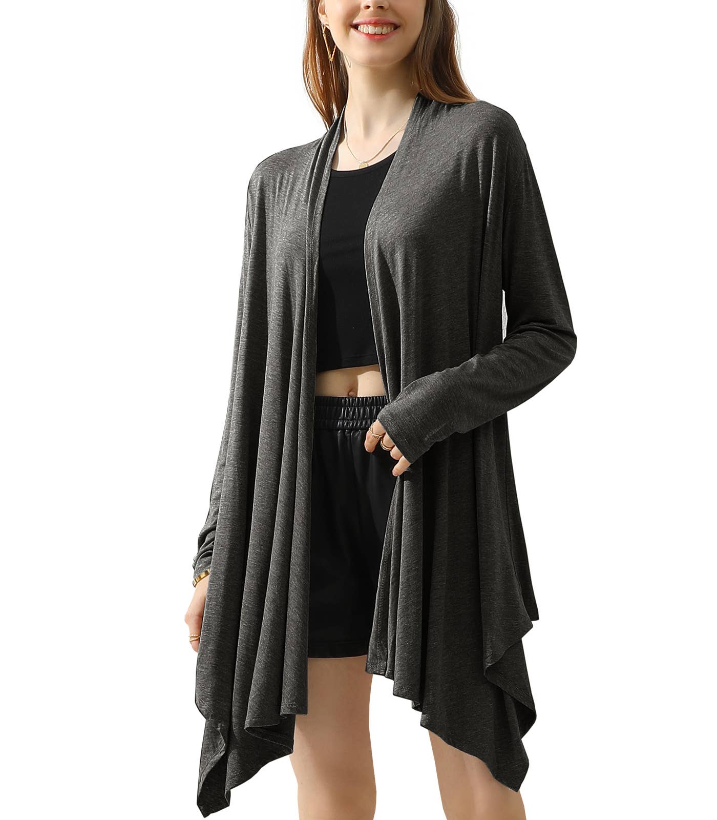 AWTL073_Long Sleeve Casual Open Front Long Cardigan