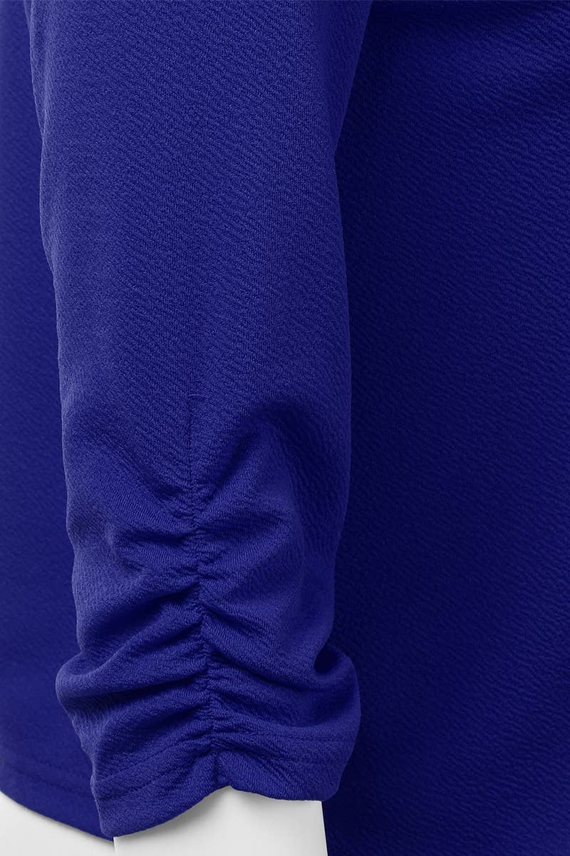 CWOBL091_Casual Work Ruched 3/4 Slv Open Front Blazer Jacket