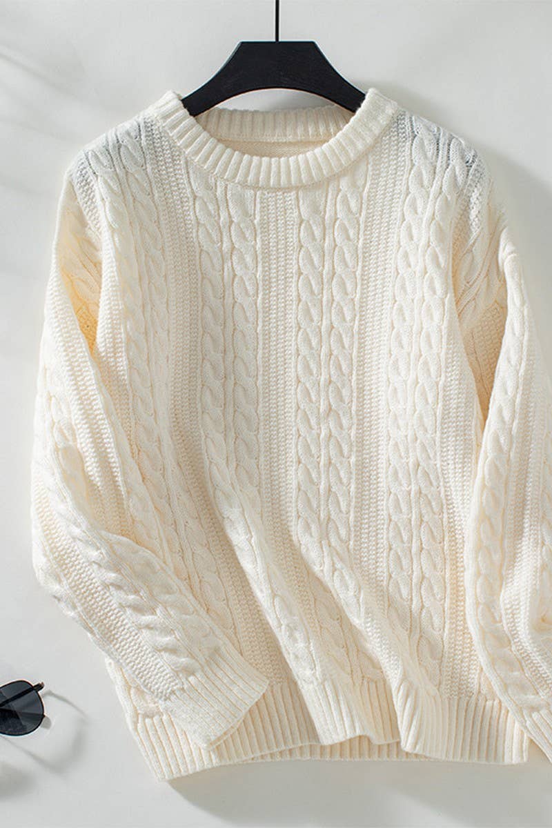 CWOSWL2867_CREW NECK TWIST CABLE KNIT SWEATER
