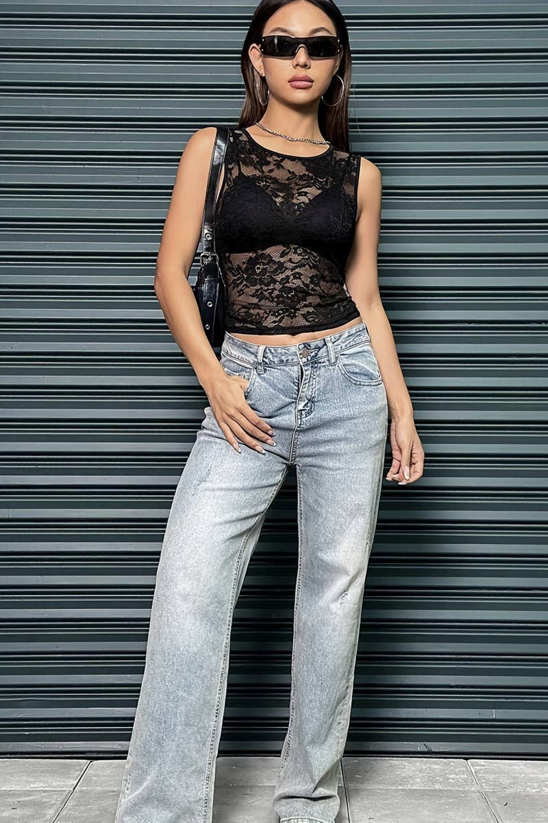 CWTBLSL0604_SINGLE-LAYER LACE SLIM SLEEVELESS VEST