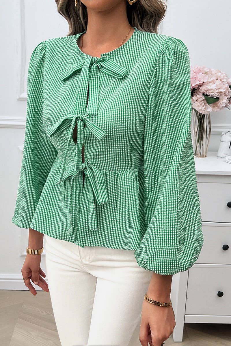 CWTSTL1419_PUFF SLEEVES ROUND NECK LOOSE LONG SLEEVES