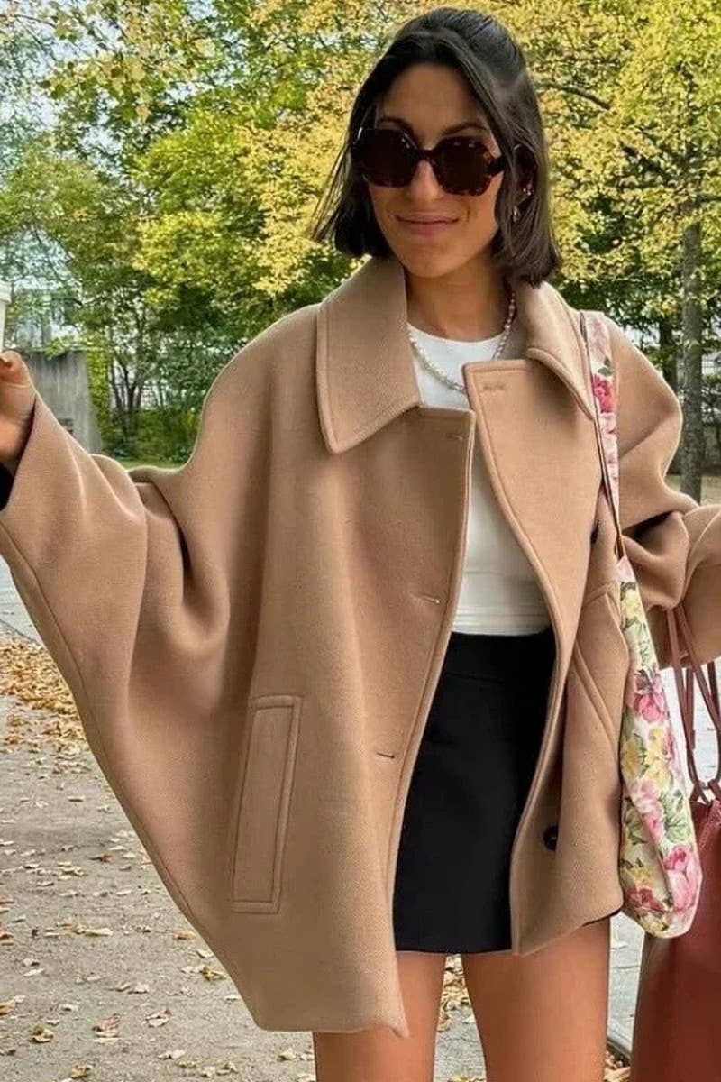 CWOCO1061_SINGLE-BREASTED LAPEL LOOSE WOOLEN JACKET