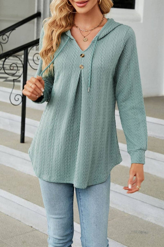 CWTBLL2794_FALL V-NECK HOODED LONG-SLEEVED KNIT TOP