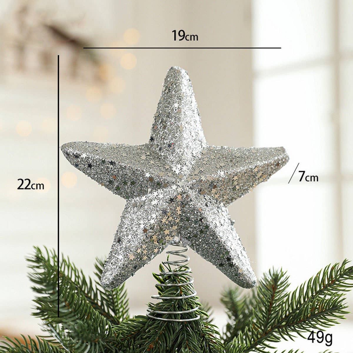 Silver Foam Glitter Xmas Balls Bows Tree Topper