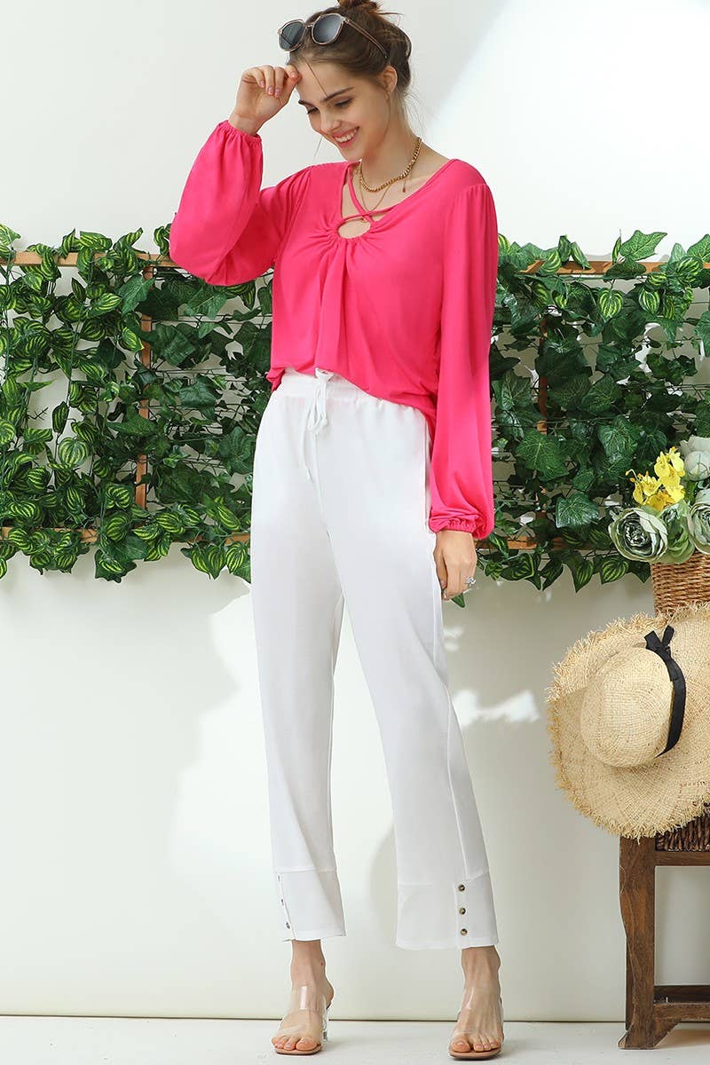 CWTTL1502-ROUND NECK KEYHOLE CROSSOVER STRAPS TOP