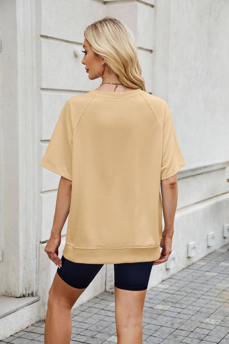 CWTDSS0067_SOLID COLOR THREADED ROUND NECK LOOSE T-SHIRT