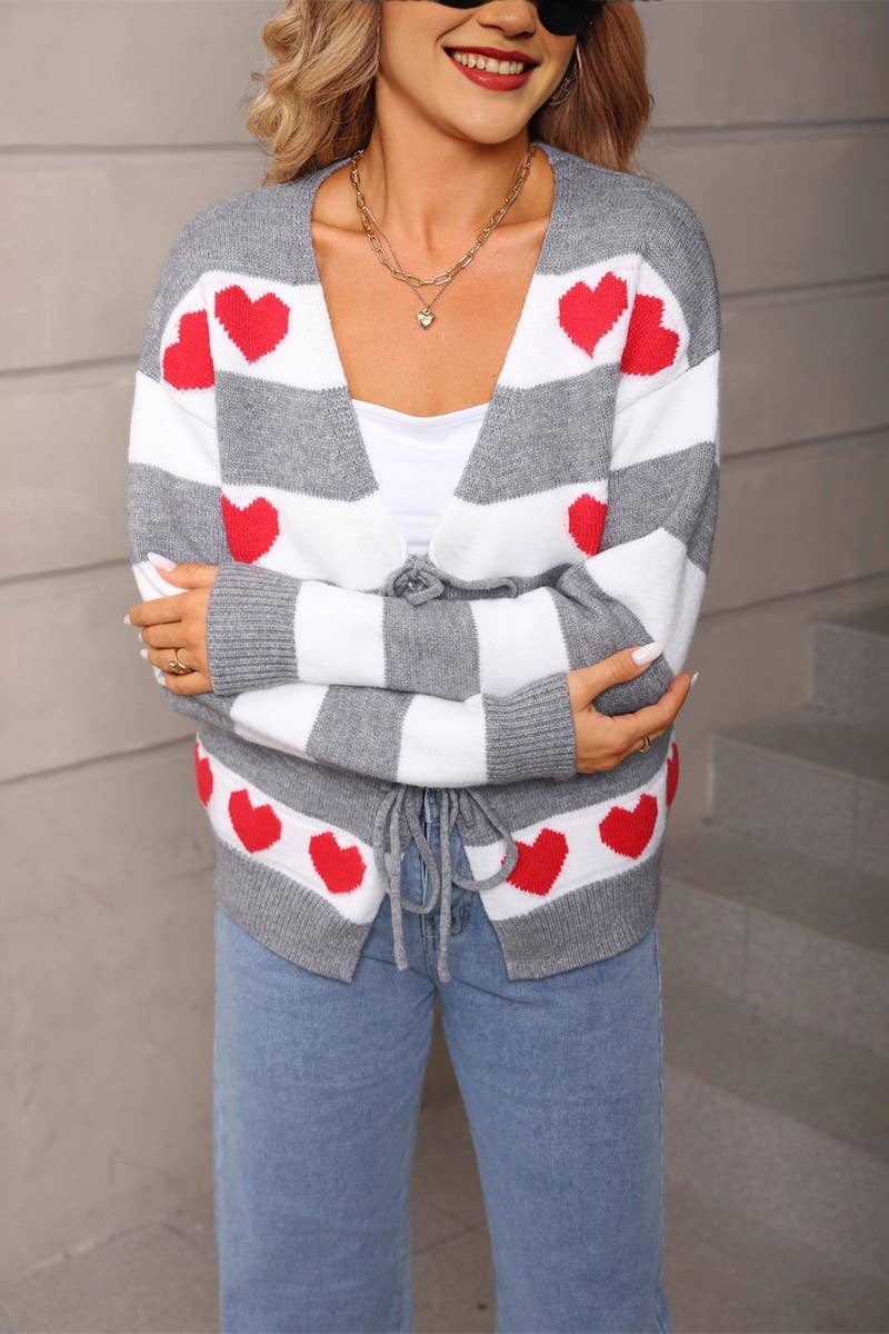 CWOCAL00798_COLORBLOCK HEART TIE FRONT KNIT CARDIG