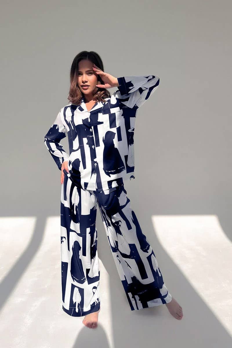CWSPJ0359_PRINTED LOOSE LONG-SLEEVED TROUSERS PAJAMA SET
