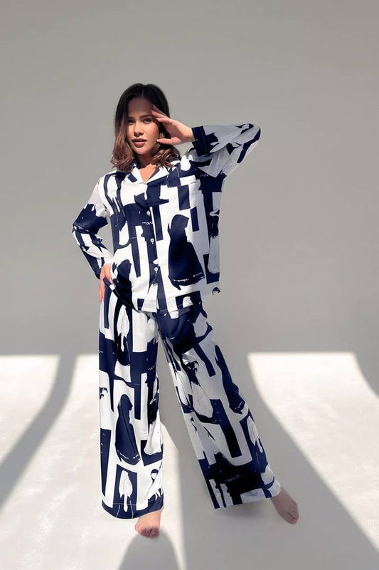 CWSPJ0359_PRINTED LOOSE LONG-SLEEVED TROUSERS PAJAMA SET
