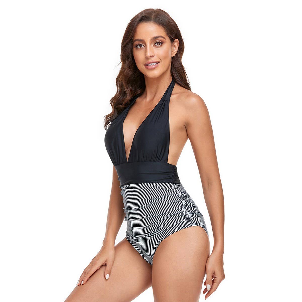 WOMEN'S HALTER BACKLESS ONE-PIECE SWIMSUIT
