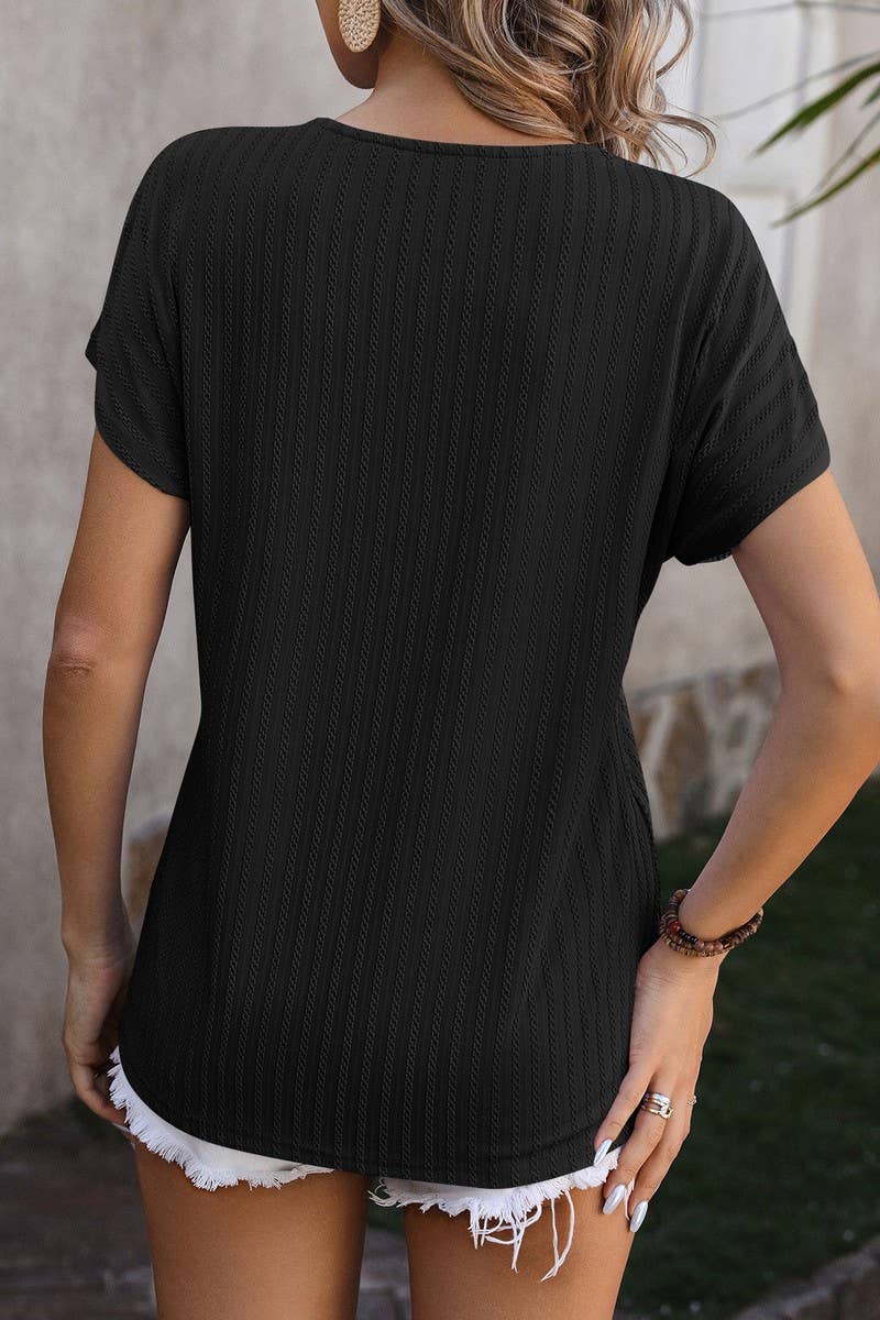 CWTBLS0916_V-NECK CHAIN JACQUARD TOP SHORT SLEEVE