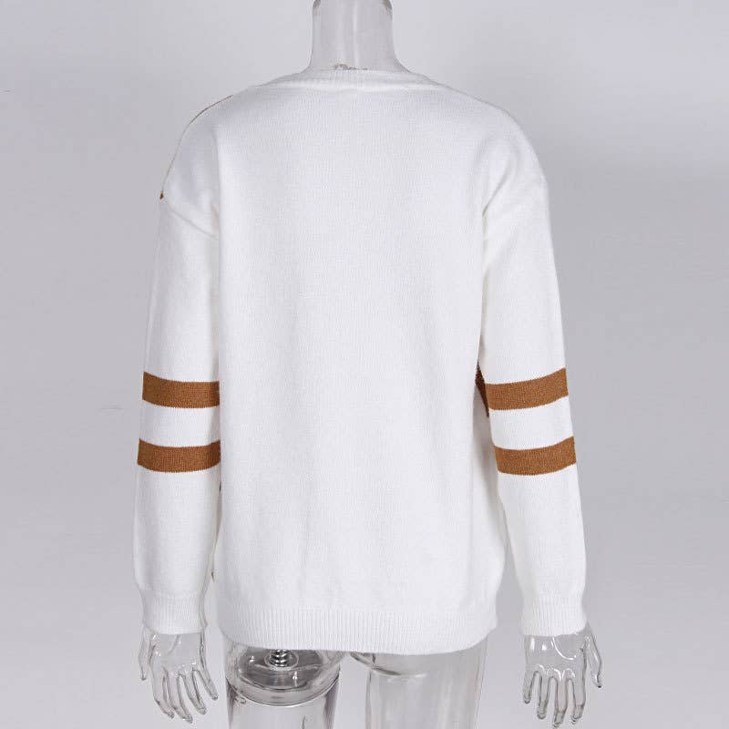 COLOR PATCHWORK CREW NECK PULLOVER SWEATER