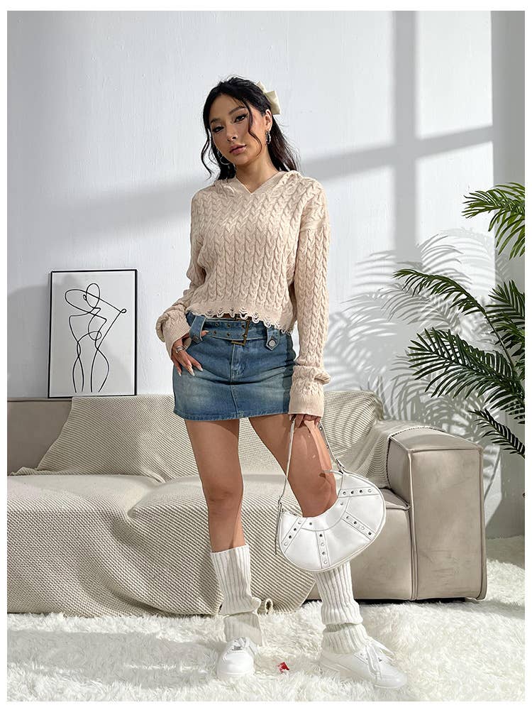 CROPPED TOP JACQUARD PULLOVER SWEATER