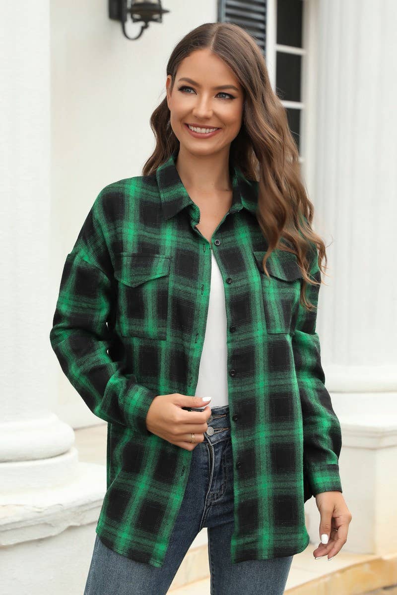 CWOCO0330_CASUAL PLAID BUTTON-DOWN SHIRT TOP COAT