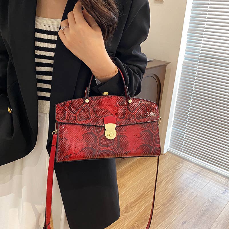 Large-capacity snake-patterned hand-held tote bag