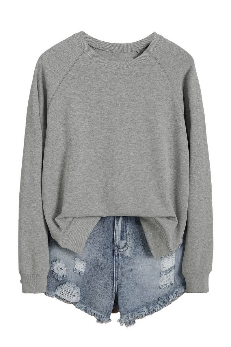 CWTBLL01327_ROUND NECK SOLID COLOR HORN SLEEVE SWEATSHIRT