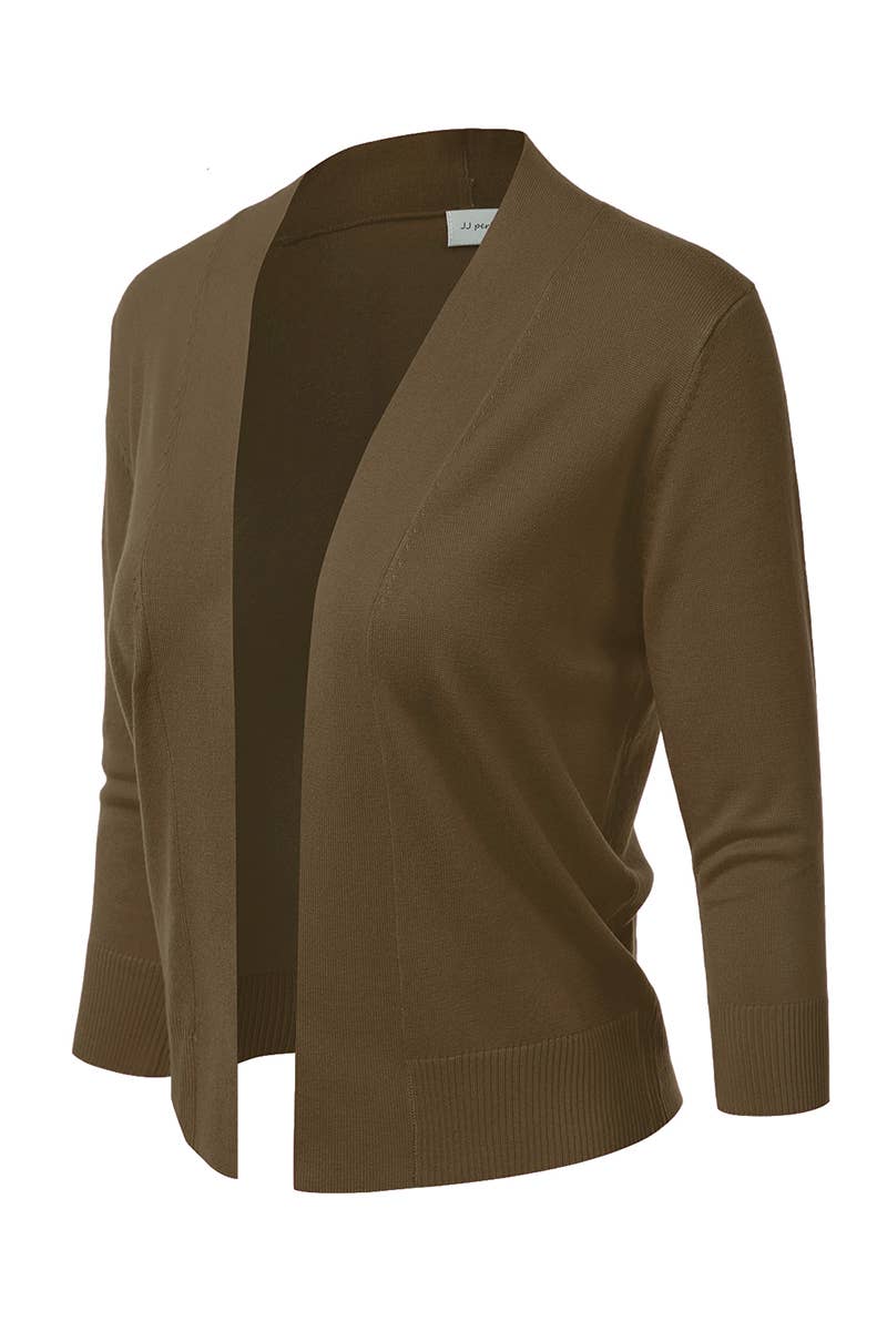 AWOCAS074_Basic 3/4 Sleeve Open Front Cropped Cardigan