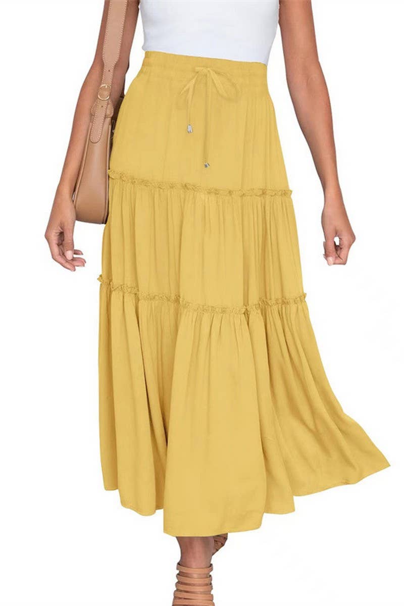 CWBLS0557_CASUAL SOLID PATCHWORK ELASTIC WAIST MAXI SKIRT